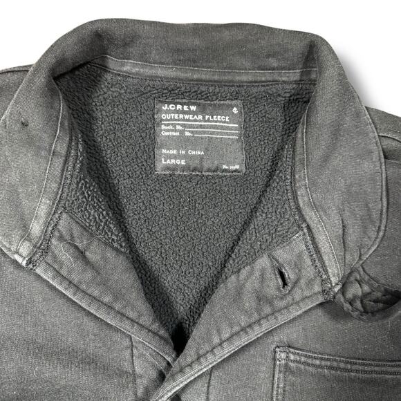 J Crew Outerwear Fleece Jacket Mens Large Button Up Heavy Cotton Pockets Black - Picture 5 of 8